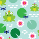 Fabric 17317 | frog nenuphar dragonfly