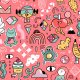 Fabric 17406 | Super cute kawaii sport fruits and veggies and cats