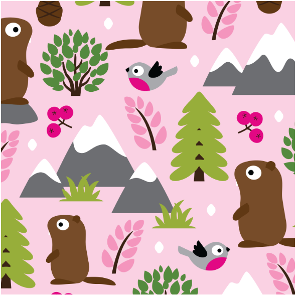 Tkanina 17413 | MARMOTS ON A MOUNTAIN GLADE