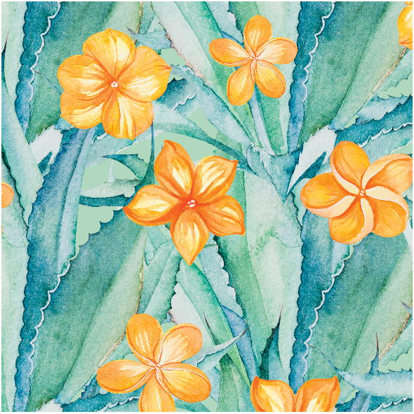 Fabric 17900 | Aloes i pomaranczowe kwiaty