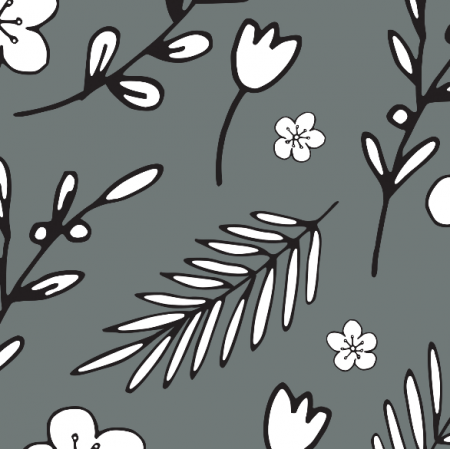 Tkanina 18012 | Doodle Flowers Grey