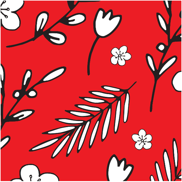 Tkanina 18013 | Doodle Flowers RED
