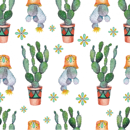 Fabric 18040 | Kaktusy i kwiatki