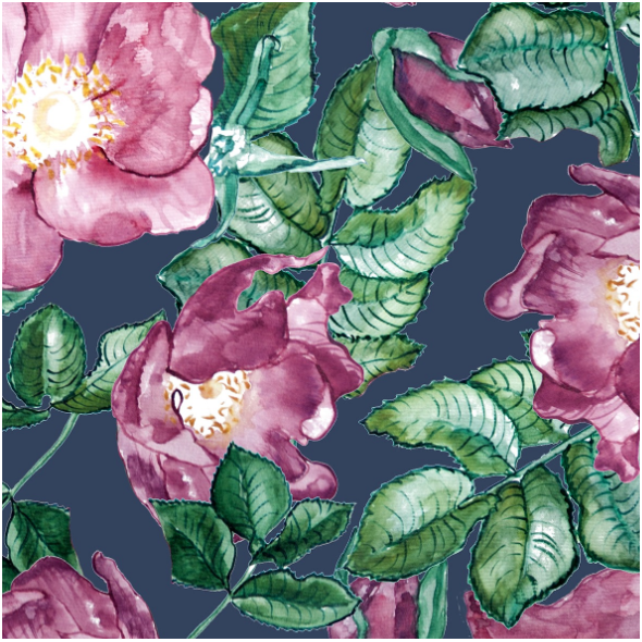 Tkanina 18641 | Dzika róża na granatowym tle