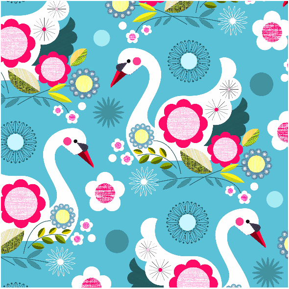 Fabric 2048 | swans on light blue
