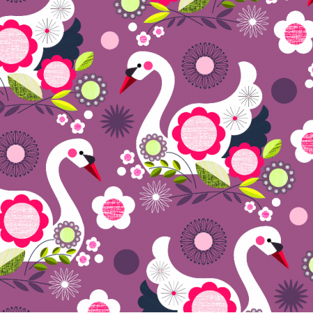 Tkanina 2053 | violet swans