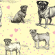 Fabric 19038 | LOVE PUGS - PSY MOPSY I PASTELOWE SERDUSZKA