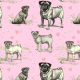 Fabric 19040 | PUG DOGS ON PINK - PSY MOPSY NA RÓŻOWYM