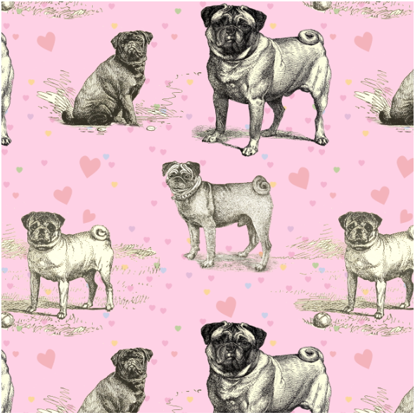 Tkanina 19040 | PUG DOGS ON PINK - PSY MOPSY NA RÓŻOWYM