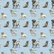 Tkanina 19041 | PUG DOGS, Hearts & BLUE SKY