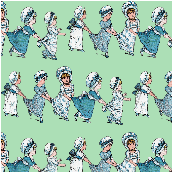 Fabric 19119 | Dziewczynki Retro Na Miętowej Zieleni