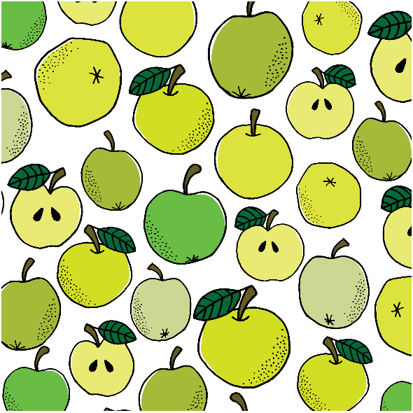 Tkanina 19232 | Green and yellow hand drawn apples seamless pattern