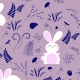 Tkanina 19250 | króliki na łące pudrowy róż