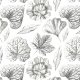 Tkanina 19294 | BIAŁO CZARNE LIŚCIE - BLACK AND WHITE LEAVES