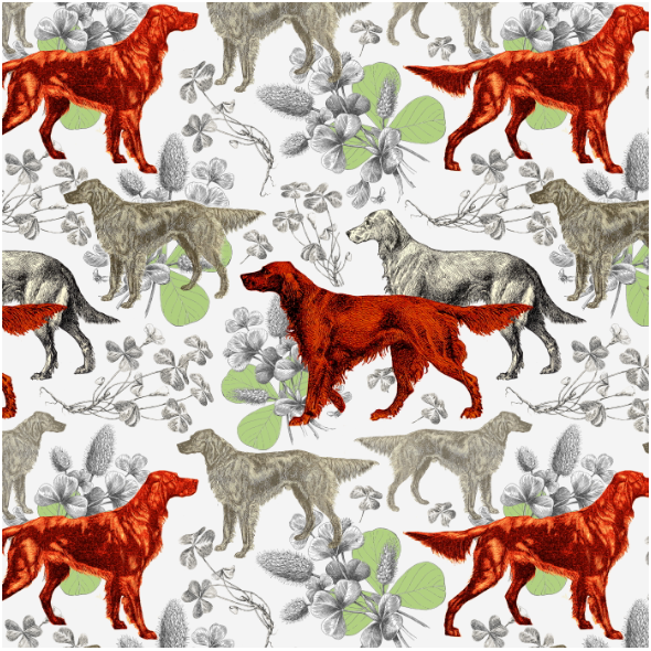 Tkanina 19310 | PSY SETERY I ZIELONA KONICZYNA