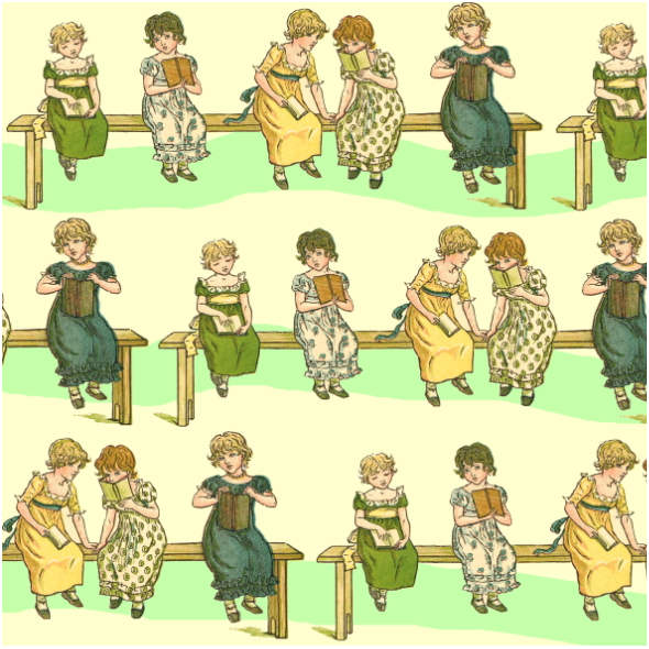 Fabric 19346 | Dziewczynki z książeczkami - KREMOWE TŁO