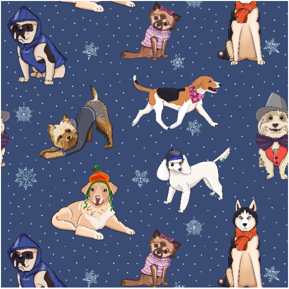 Tkanina 19411 | świąteczne Psy rasowe w ubraniach