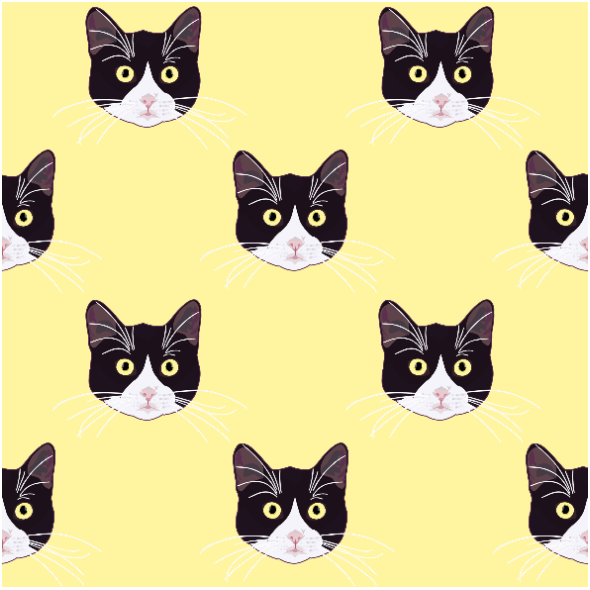 Fabric 19786 | B&W cats yellow