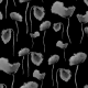 Tkanina 20074 | szare maki na czarnym - grey poppies on black