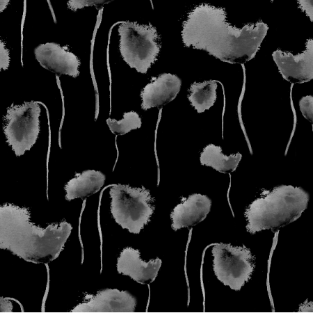 20074 | szare maki na czarnym - grey poppies on black