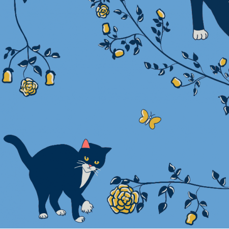 20136 | cats & gold roses (blue)
