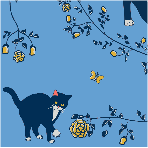 Fabric 20136 | cats & gold roses (blue)