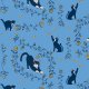 Tkanina 20138 | cats & gold roses (blue) 2