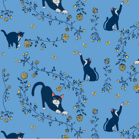 20138 | cats & gold roses (blue) 2
