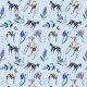 Fabric 20202 | Psy Charty i niebieskie kwiatki na niebieskim