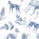 Fabric 20204 | Psy Charty i polne kwiatki Granatowe na Białym