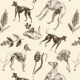 Fabric 20205 | Psy Charty i polne kwiatki Sepia na kremowym tle