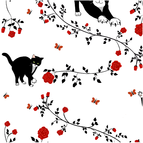 Fabric 20272 | Cats and red roses 