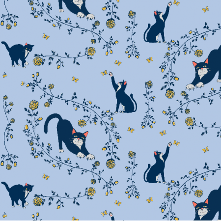 20275 | cats and gold roses (light blue) 2