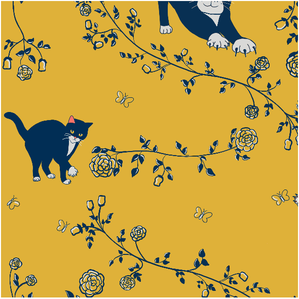 Tkanina 20276 | cats and roses (yellow)